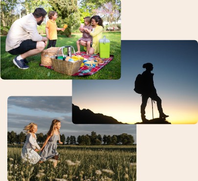 People and outdoor scenes representing practitioner training clients